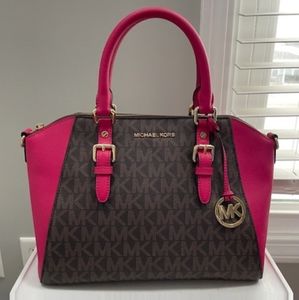 Michael Kors Ciara Medium Satchel Pink & Brown Logo